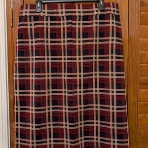 Eloquii Red & Navy Plaid Midi Pencil Skirt